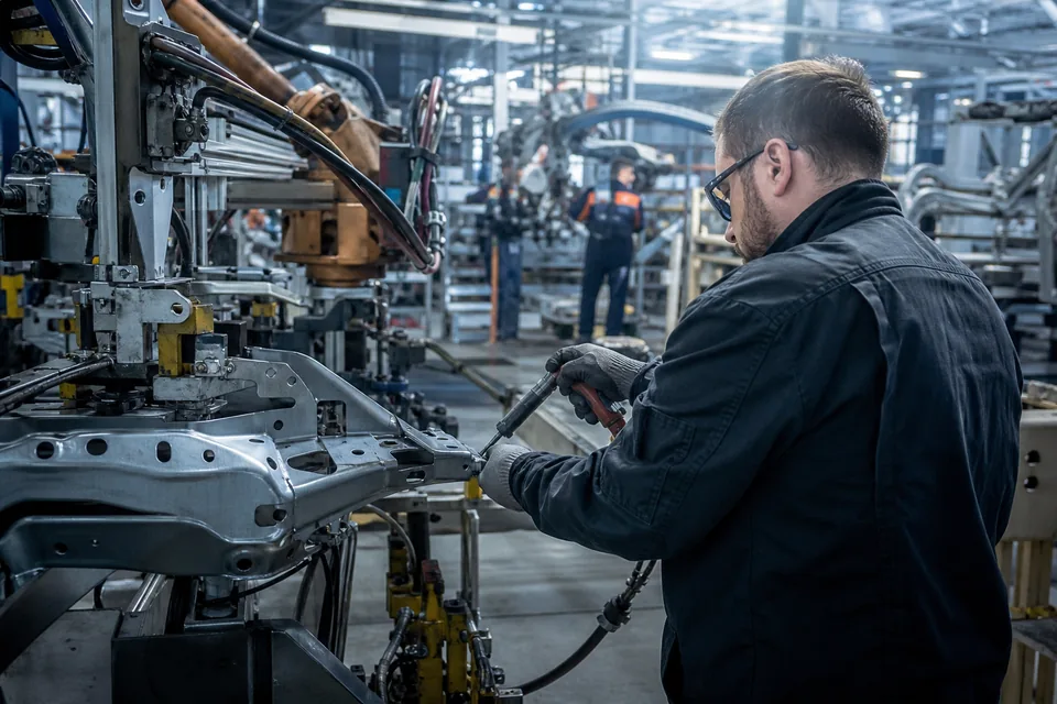 Linia produkcyjna w hali zakładu przemysłowego